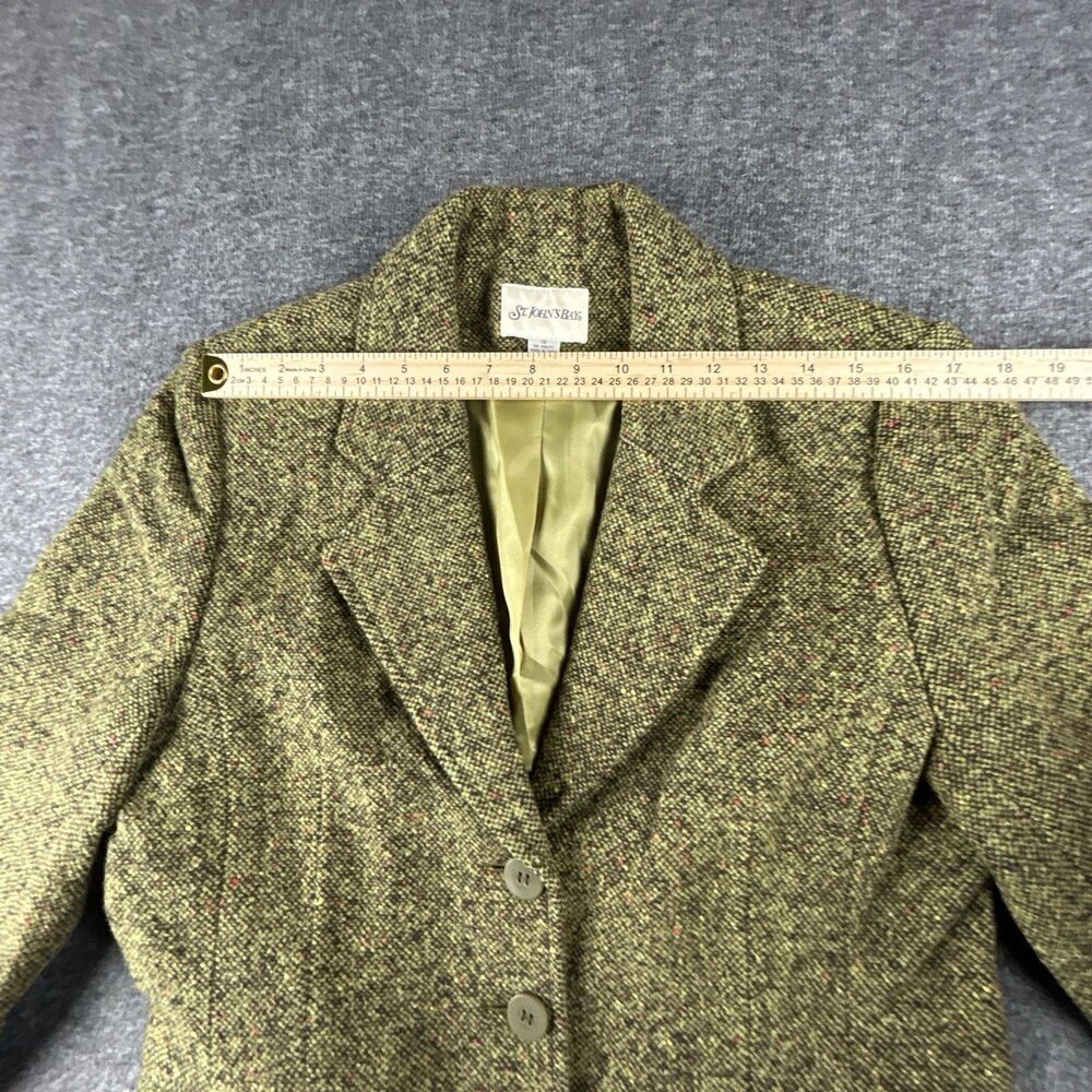 St Johns Bay Wool Blend Tweed Blazer Womens Sz 12 Green Lined Double Breasted - Picture 10 of 14